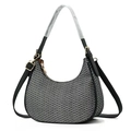 Women's woven shoulder bag with black and white zigzag pattern and gold hardware - Black and White Zigzag Wave Pattern (Style 4)