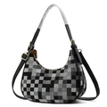 Minimalist checkerboard canvas underarm bag with black leather trim and gold hardware - Black and White Checkerboard Pattern (Style 5)
