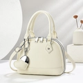 Minimalist cream white mini tote shell bag with lychee grain PU leather and heart charm - Off-white