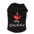 Detail of black pet vest with red sequin heart and 'I Love My Daddy' embroidery - Black Daddy