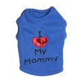 Detail of blue pet vest featuring a red sequin heart and Mommy embroidery design - Blue Mommy
