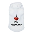 Close-up of ribbed pet vest featuring red sequin heart and Mommy text decoration - White Mommy