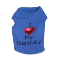 Detailed knit texture of blue pet vest with red sequin heart and Daddy embroidery - L / Blue Daddy