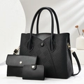 Ensemble 3 pièces de sacs noirs en similicuir avec texture tissée et détails dorés - Noir