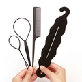 Black hair styling tool set featuring tail comb, hair loops and sponge bun maker tools - New 4-Piece Set