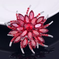 Exquisite large flower brooch with red marquise crystals and silver-toned metal base - Red