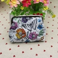Floral and butterfly digital print PU leather coin purse with silver metal frame clasp - Butterfly