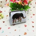 Vintage PU leather kiss-lock coin purse featuring a colorful floral elephant pattern - Elephant