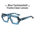 Blue tortoiseshell oversized fashion glasses with transparent lenses and a bold frame - Blue Tortoiseshell Frame Clear Lens