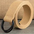 Casual khaki canvas belt featuring a double black D-ring buckle for men and women - 100cm / Khaki