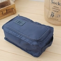 Waterproof navy blue travel shoe storage bag with zipper and Travel Season label - Navy Blue