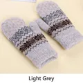 Light grey double-layered knitted mittens with snowflake patterns and ribbed cuffs - One Size / Light Gray