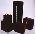 Set of dark brown velvet jewelry boxes including necklace and ring box cases - Coffee Pendant Box