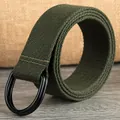 Army green canvas belt with black double D-ring metal buckle for outdoor workwear - 100cm / Army Green
