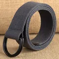 Dark grey woven canvas belt for men and women with black double D-ring buckle - 100cm / Dark Gray