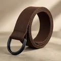 Deep brown canvas belt with matte black double D-ring buckle for a rugged casual look - Coffee / 120cm