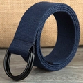 Cinturón de lona tejida azul oscuro con una hebilla de doble anilla en D de metal negro - 120cm / Azul oscuro