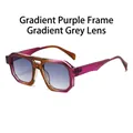 Irregular double bridge sunglasses with gradient purple to brown frames and grey lenses - Gradient Purple Frame Gradient Grey Lenses
