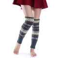 Detail of knitted over-the-knee leg warmers with colorful Fair Isle geometric patterns - One Size / Army Green Base