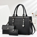 Ensemble 3 pièces noir avec sac fourre-tout gaufré, sac bandoulière et petite pochette - Noir