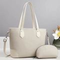 Minimalistische beige tote bag set met textuur en bijpassende clutch voor vrouwen - Broken Wit