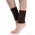 Close-up of dark brown cable knit leg warmers showing intricate braided texture and wool detail - One Size / Coffee