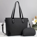 Grote zwarte shopper en etuiset met getextureerde stof en gladde leren details - Zwart