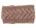 Detail view of coffee brown chunky cable knit headband with a twist knot texture - Khaki