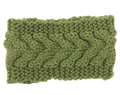 Close-up of thick cable knit texture on a grass green winter ear warmer headband - Army Green