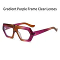 Fashionable oversized geometric sunglasses in gradient purple and amber finish - Gradient Purple Frame / Clear Lenses