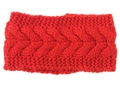 Detailed view of the red chunky cable knit pattern on this warm winter headband - Red
