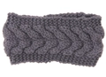 Detail of grey cable knit winter headband showing thick warm wool texture and pattern - Dark Gray