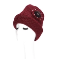 Gorro de punto de invierno granate para mujeres mayores con flor de piel y cristales - Talla única / Rojo