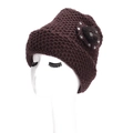 Gorro de invierno para mujer en marrón café con flor de piel y detalle de cristal - Talla única / Marrón
