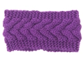 Detail view of purple chunky cable knit texture on a warm winter ear warmer headband - Dark Purple