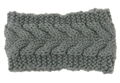 Detail of grey knitted winter headband showing thick cable knit texture and warm yarn fabric - Olive Green
