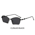 Lunettes de soleil en forme d'éventail avec monture noire et branches style bambou - Monture Noire Verres Noir Gris