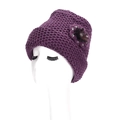 Gorro de punto morado para mujer con flor de piel de conejo y detalle de cristal - Talla única / Morado