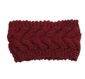 Thick burgundy knitted ear warmer headband with cable knit pattern for women - Burgundy