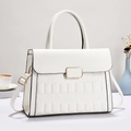 White minimalist tote bag for women with geometric texture and gold metal buckle - White