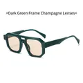 Retro irregular sunglasses with dark green frames and champagne lenses for a punk look - Dark Green Frame Champagne Lens