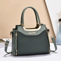 Borsa a mano verde scuro in pelle con trama a rombi e dettagli in metallo dorato - Verde