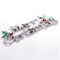 Targhetta argentata Merry Christmas con foglie di agrifoglio verdi e bacche rosse decor - 24cm / Argento