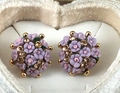 Elegant purple and pink ceramic flower cluster earrings with gold trim in heart box - Light Purple Flower Ball