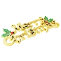 Decorazione natalizia dorata Merry Christmas con foglie verdi e bacche rosse per albero - 24cm / Oro
