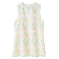 Detailed macro view of ivory cotton-linen fabric with pink floral patterns and green vines - S / Green Flower