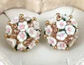 Floral cluster stud earrings with white resin flowers and champagne crystals - White Flower Ball