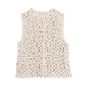 Dettaglio del gilet all'uncinetto con motivi floreali intricati e bordi smerlati - Taglia unica / Tops