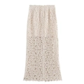 Detail of bohemian crochet knit maxi skirt with intricate floral hollow lace patterns - One Size / Bottoms