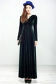 Dark green velvet long sleeve V-neck maxi dress with waisted silhouette on model - S / Green